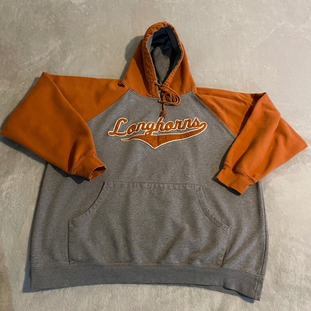 Vintage Texas Longhorns AS Sports Hoodie Mens XL Gray Orange Raglan Sweatshirt